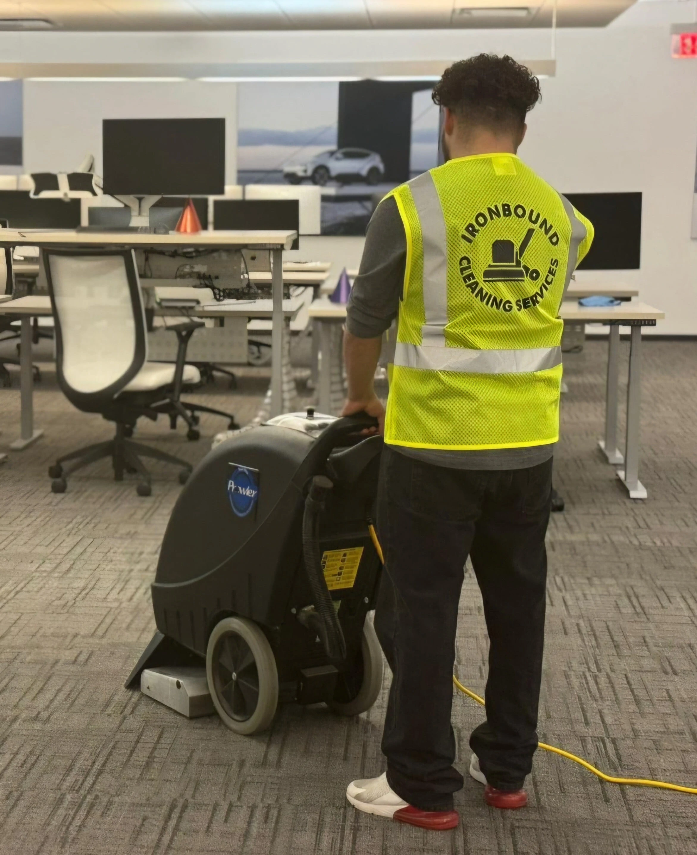 Vacuuming the carpet